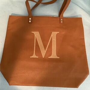 Thirty-One Jewell Around Town Tote Bag Camel Pebble with “M”